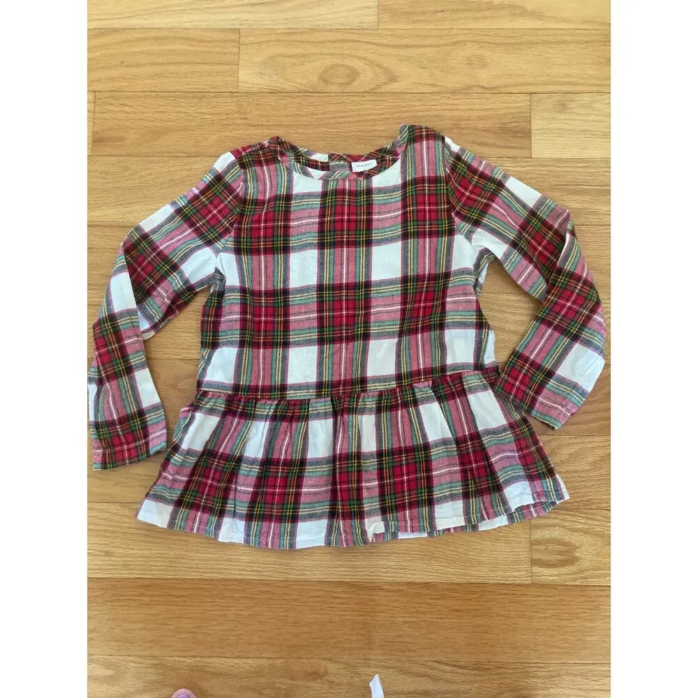 Hanna Andersson Flannelette Peplum Tartan Stewart Plaid Ruffle Top 6-7 Christmas